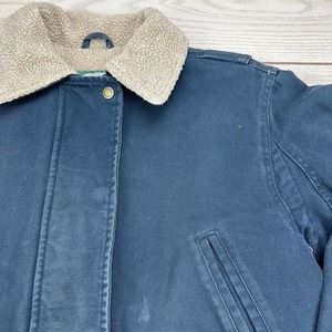 Cabela's Women M Reg Sherpa Lined Canvas Jacket Chore Coat Navy Blue Western Zip